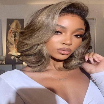 

13*4 Lace Front Wigs with Baby Hair Ombre Blonde Natural Wave Hair Short Human Hair Lace Wigs Pre Plucked Average Cap Size