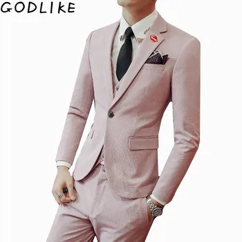 

2019 Spring Luxury Mens Wedding Suits Terno Casamento Plus Size 3XL 3 Pieces Casual Slim Fit Good Quality Solid Men Pink Suits