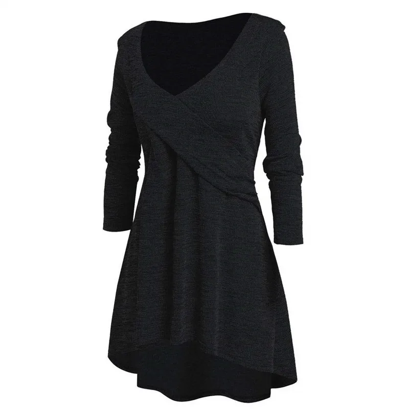 Spring Autumn Knitted A-line Dress Women Long Sleeve Mini Swing Dress Stetch Sexy V-neck Casual Dresses Vestidos Plus Size 5XL