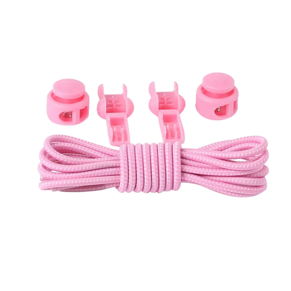 Шнурки ленивые эластичные без завязывания круглые шнурки для ботинок для мальчиков и девочек Быстрая блокировка шнурков и круглые шнурки - Цвет: Розовый