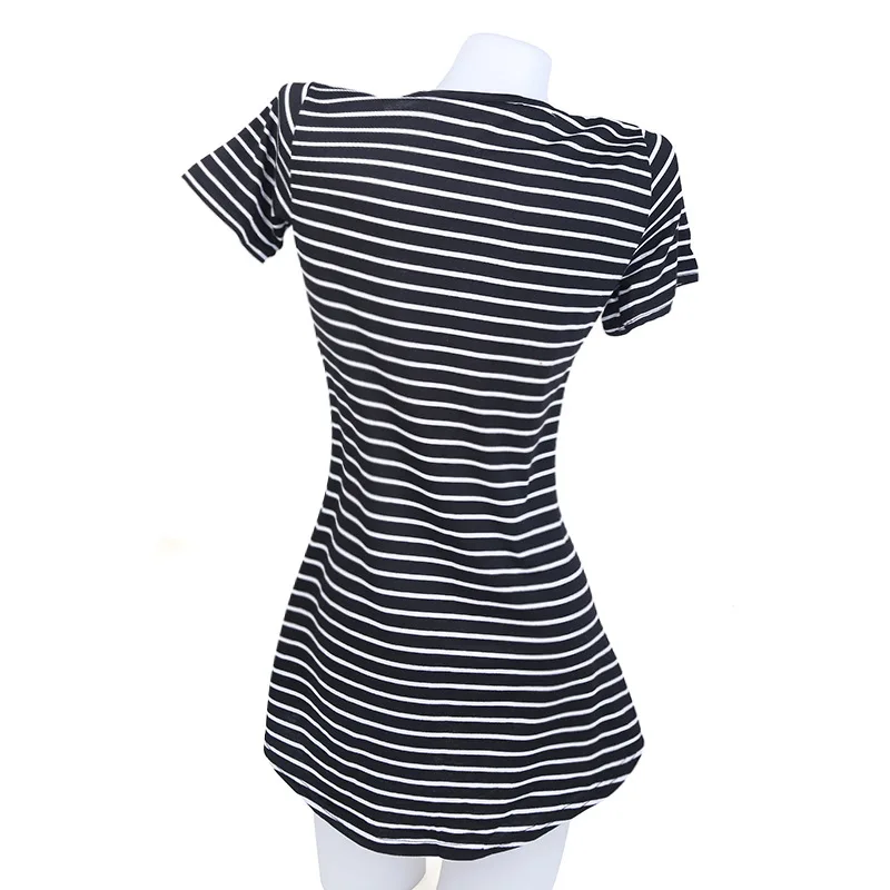 Women's striped sea soul rest leisurely waist round neck dovetail short-sleeved dress summer dresses