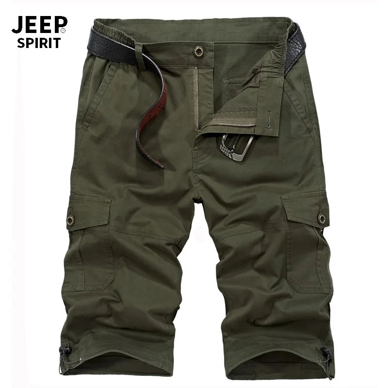 JEEP SPIRIT Cargo короткие мужские летние мужские короткие Masculino с несколькими карманами средней талии до колена Короткие hombre Без ремня