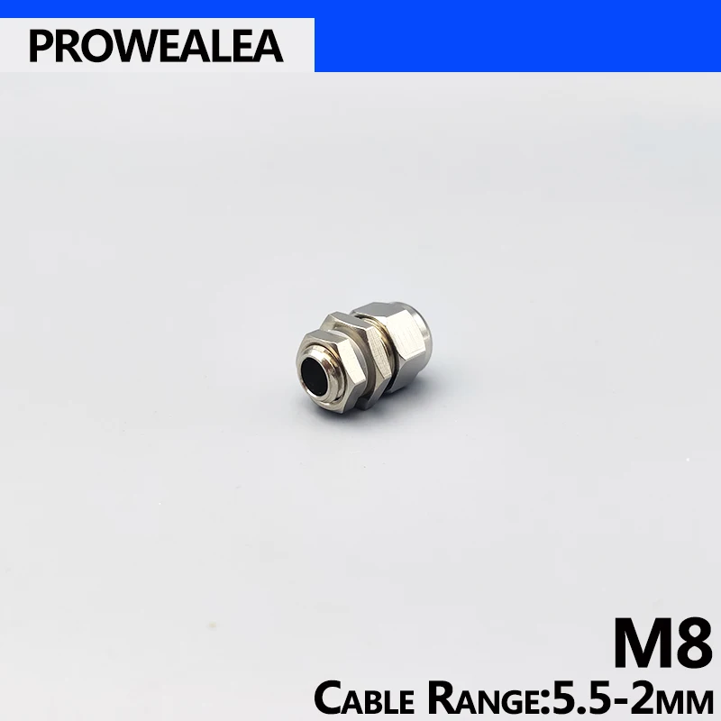 Metal Cable Gland M8 IP68 Waterproof Brass with Weatherproof Silicone Rubber Insert Type Fine Copper Joint electrical connector cable gland cable wire entry