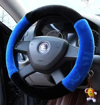 

Mayco Bell Winter Plush Fur Car Steering Wheel Cover Cute for 95% Car Styling,38cm Black Blue Steering Wheel Cover for Girls