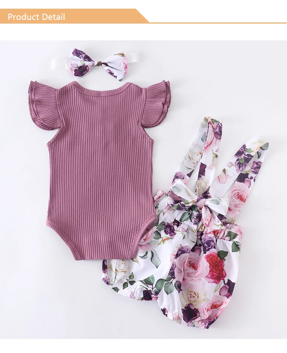 Newborn Baby Girl Clothes Set Summer Infant Outfits Solid Color Romper Flower Shorts Headband Fashion 3Pcs For Toddler Clothing baby clothes in sets	