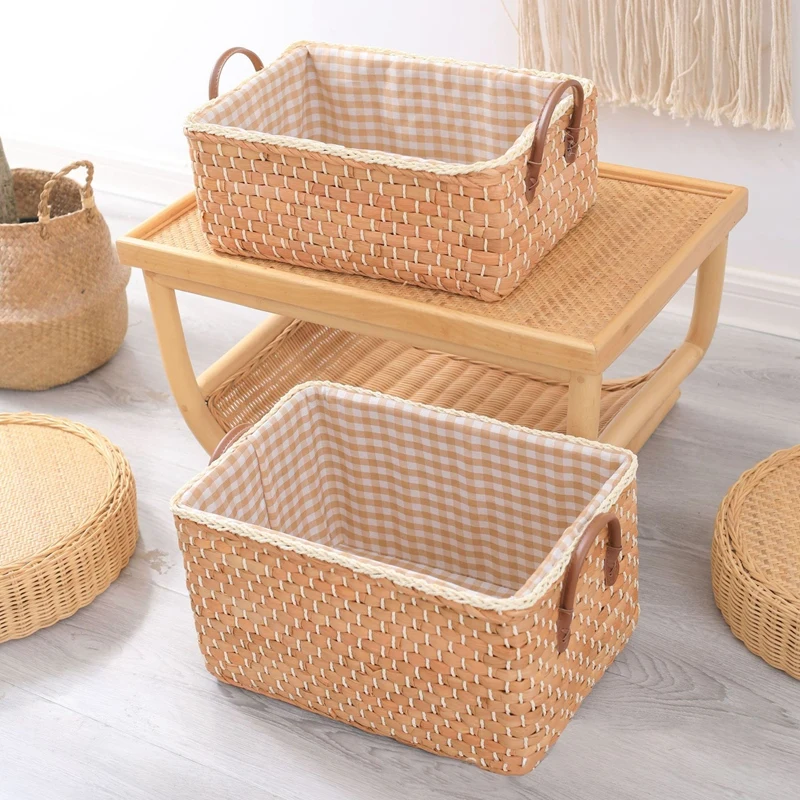 Hand-woven Storage Basket Laundry Wicker Baskets Corn Husk Sundries  Organizer Clothes Toys Storage Container Cesta Mimbre - Storage Baskets -  AliExpress