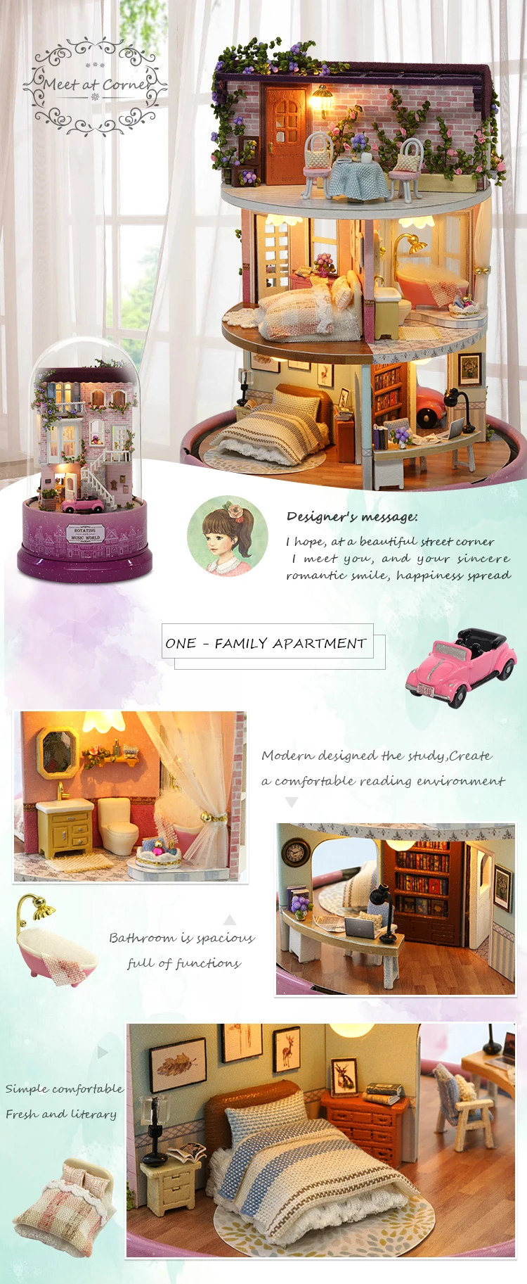 Кукольный домик Миниатюрный DIY Кукольный дом с деревянная мебель для дома игрушки для детей подарок на день рождения С Пылезащитным покрытием поворот музыки 29