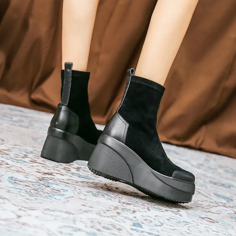 Autumn Boots Women's Shoes New Women's Boots Fashion Round Head Ankle Boots 2021 Winter Elastic Black Boots Comfortable Botas