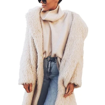 

Autumn Winter Women Coat Fashion Warm Solid Color Loose Long Plush Thickened Wool Coat Long-sleeved Casual Coat*