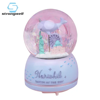 

Strongwell Romantic Narwhals Snow Globe Crystal Ball Christmas Music Box Christmas Decoration for Home Decoration Accssories