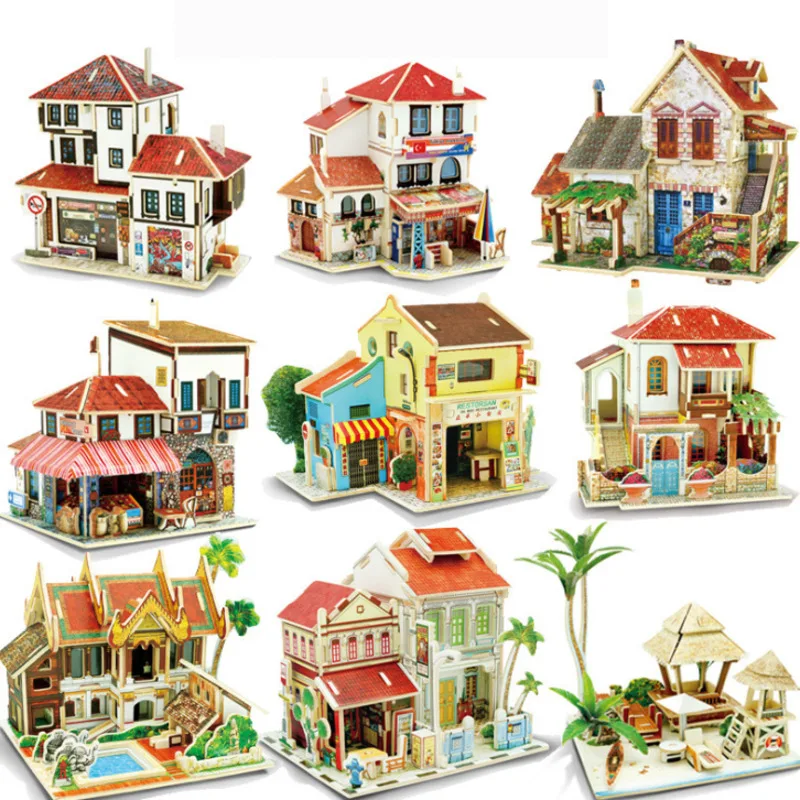 

New Arrivals DIY Wooden Miniature Global Style House Assemble Model Building Kits Toy For Children Christmas Birthday Gifts