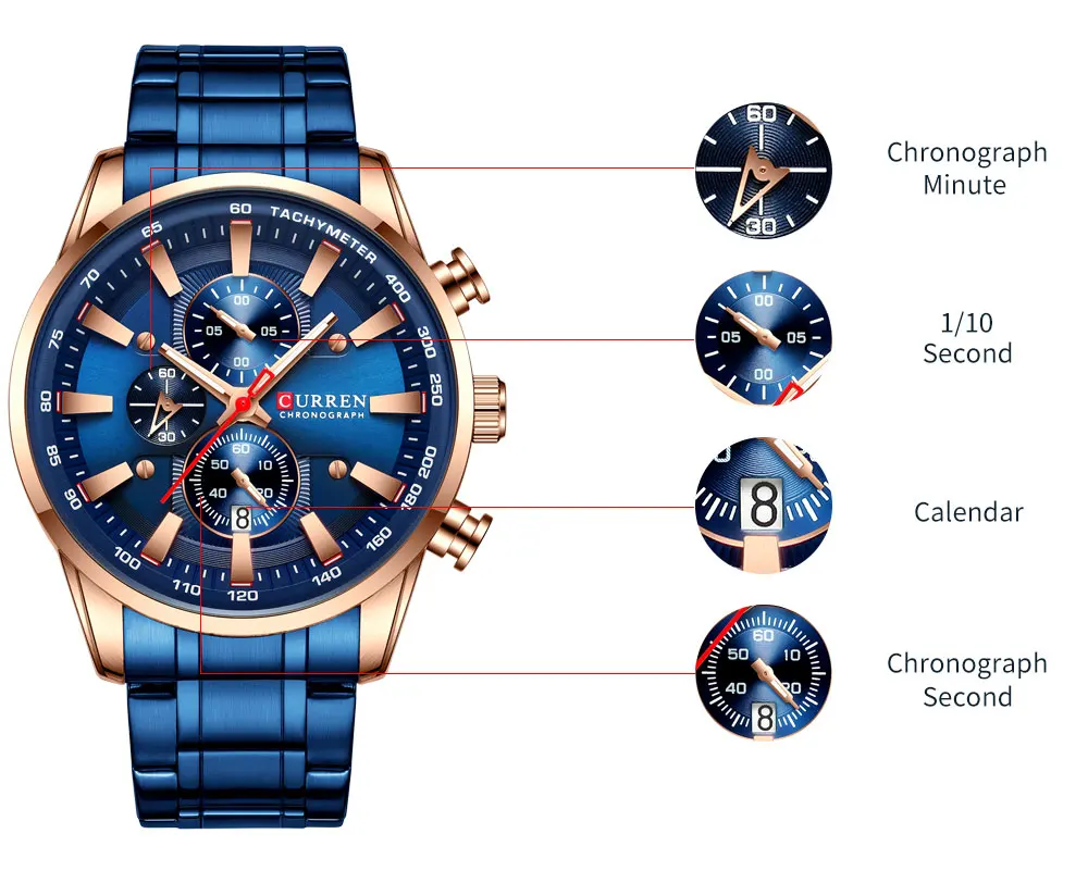 CURREN часы Мужские кварцевые высококачественные мужские часы со стальным ремешком деловые Портативные Простые цветные часы водонепроницаемые мужские часы с тремя циферблатами