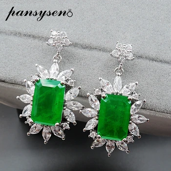 

PANSYSEN Silver 925 Jewelry Emerald Simulate Moissanite Gemstone Drop Earrings Women Anniversary Patry Wholesale Jewelry Gift