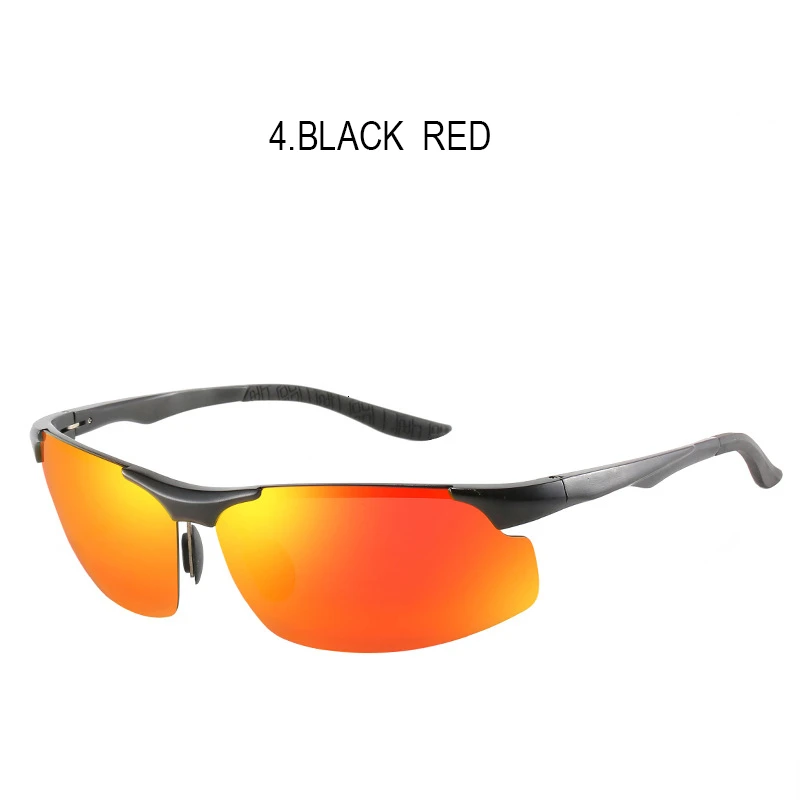 SHARK SAIL Design Aluminum Magnesium Sunglasses Polarized Men Semi Rimless Coating Mirror Sun Glasses Male Eyewear Accessories - Lenses Color: 4.BLACK  RED