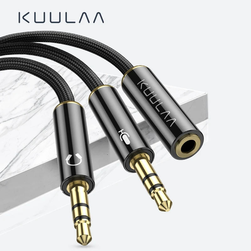 

KUULAA Splitter Headphone for Computer 3.5mm Female to 2 Male 3.5mm Mic Audio Y Splitter Cable Headset to PC Adapter