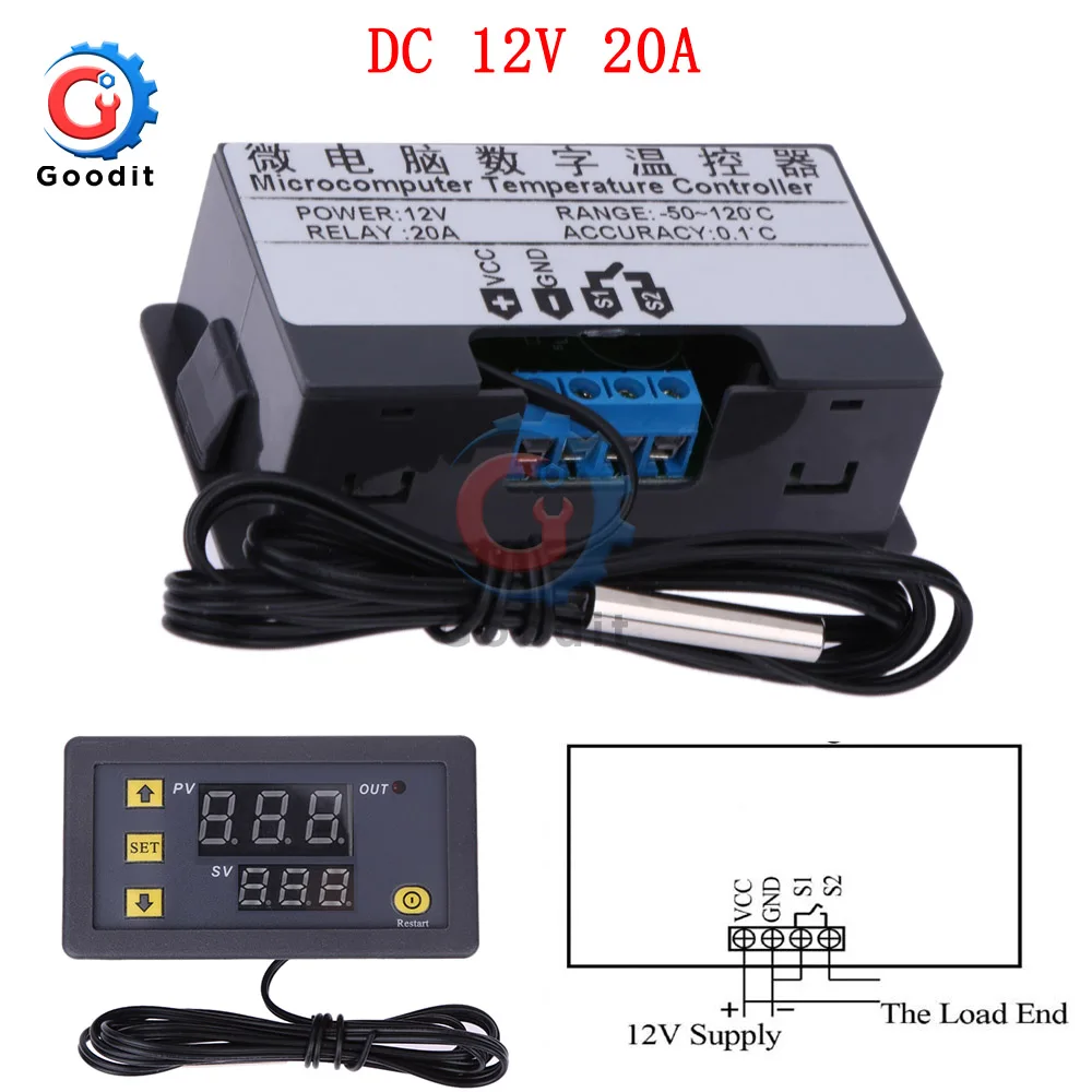 W3230 DC 12V AC 110 V-220 V 20A светодиодный цифровой контроль температуры Лер Термостат Термометр регулятор нагрева охлаждения контроль метр