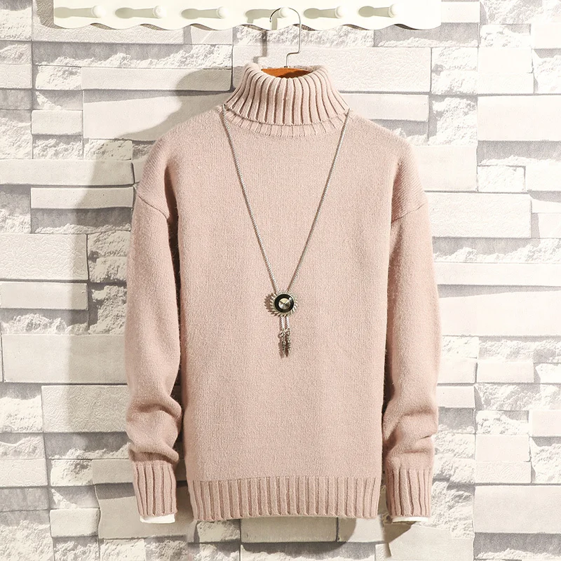 

High Collar Sweater Men Warm Fashion Solid Color Casual Knit Pullover Men Streetwear Loose Long Sleeve Weter Male Clothes M-3XL