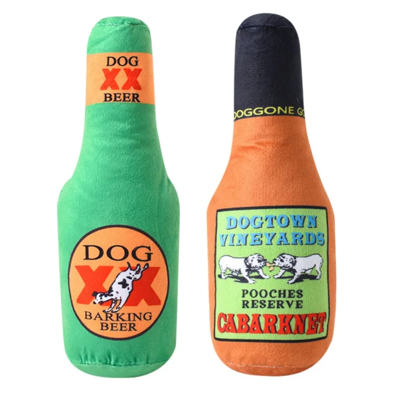 Squeaky Dog Toys Corduroy Beer Bottle Shape Pet Chew Toy For Small Large Dogs Bite Resistant Plush Molar Teeth Clean | Дом и сад