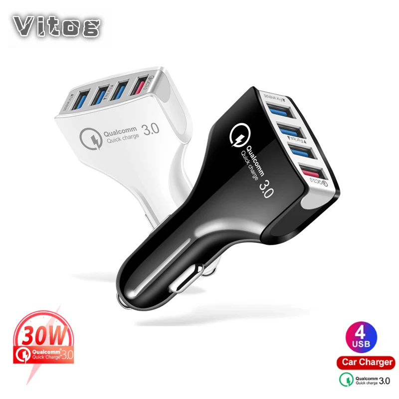 

4 Ports Fast Car phone Charger Mobile Phone USB Charger for Samsung Xiaom iPhone Car Charger QC 3.0 Quick Charge Car-Charger