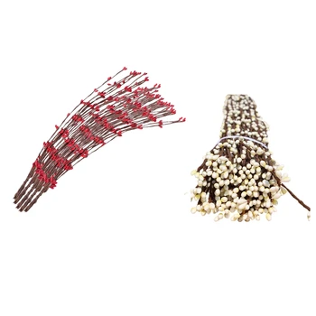 

100 Pcs Pretty Pip Berry Flower Garland Stamen for Floral Bridal Wreath for Hair Wedding Diy Wreath Decoration 40cm(Red&White)
