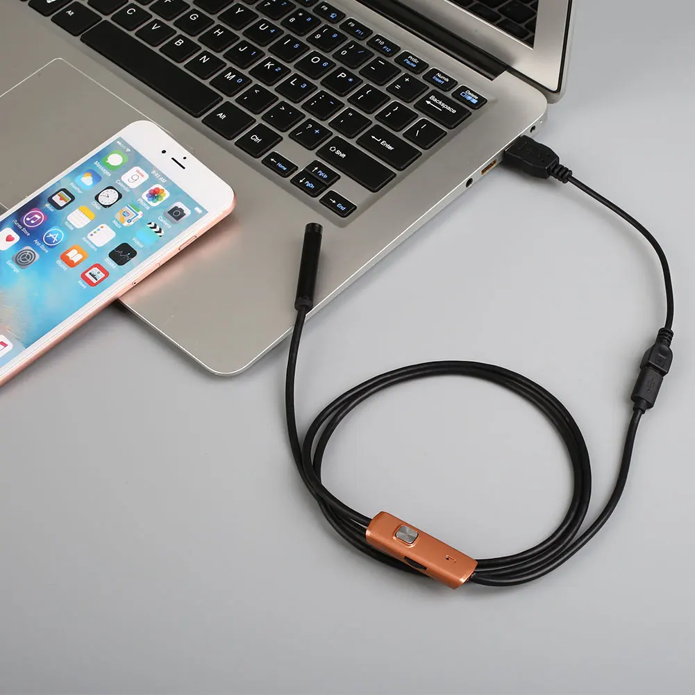 Эндоскоп для фотосъемки OTG USB камера для Android 1 м 7 мм золото осмотр жесткий кабель Водонепроницаемый мини бороскоп телефон