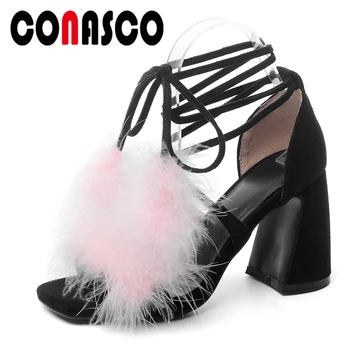 

CONASCO Summer New Arrival Women Sandals Pumps Elegant Sweet Fashion Party Wedding Rome Style Cross-Tied Thick Heels Shoes Woman