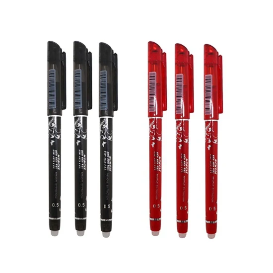 3Pcs black 3Pcs red Стираемая ручка, стираемая ручка, стираемая Шариковая ручка для школы, Студенческая ручка для письма, канцелярские принадлежности, 0,5 мм, синие чернила, заправка, 6 шт - Цвет: 3Pcs black 3Pcs red