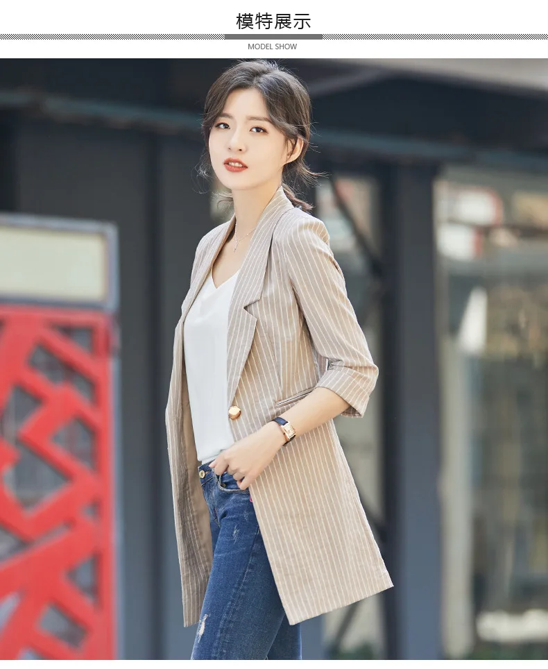 

Mid-length Stripes Small Suit Coat Women's 2019 Spring And Summer Casual Fashion Elegant Three-quarter-length Sleeve Coat