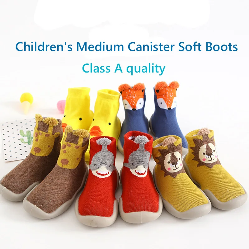 

Toddler Baby Girls Socks with Rubber Soles Cartoon Non-slip Fox Tiger Thickening Shoes Kids Floor Socks Baby Slippers Cute Shoes