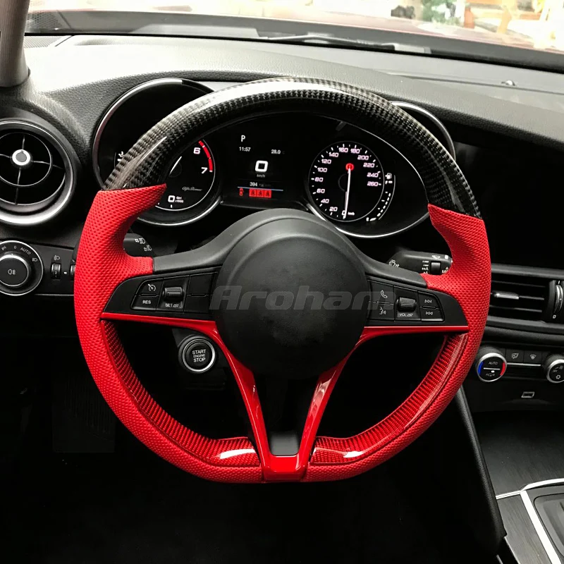 Suede LED Real Carbon Fiber Leather Steering Wheel For Alfa Romeo