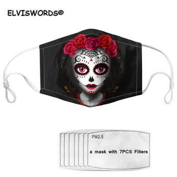

ELVISWORDS Sugar Skull Girls Fashion Print Kids Mask tapabocas Dust Mouth Mask for Adult Reusable Washable Mouth Cover Face Mask