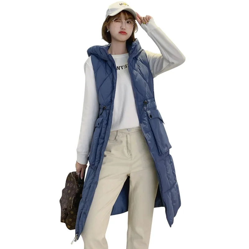 

2020 winter new slim mid-length casual jacket coat wild temperament down cotton hooded solid color vest female jacket