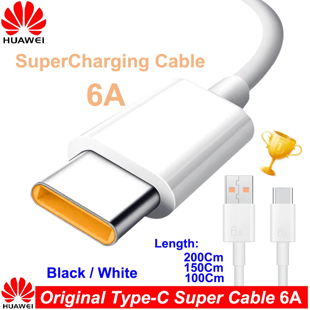 Оригинальный USB-кабель Huawei 6A SuperCharge Type-C для Nova 7 6 Mate 40 30 20 P40 P30 Pro Honor 30S 8 Se 66 Вт
