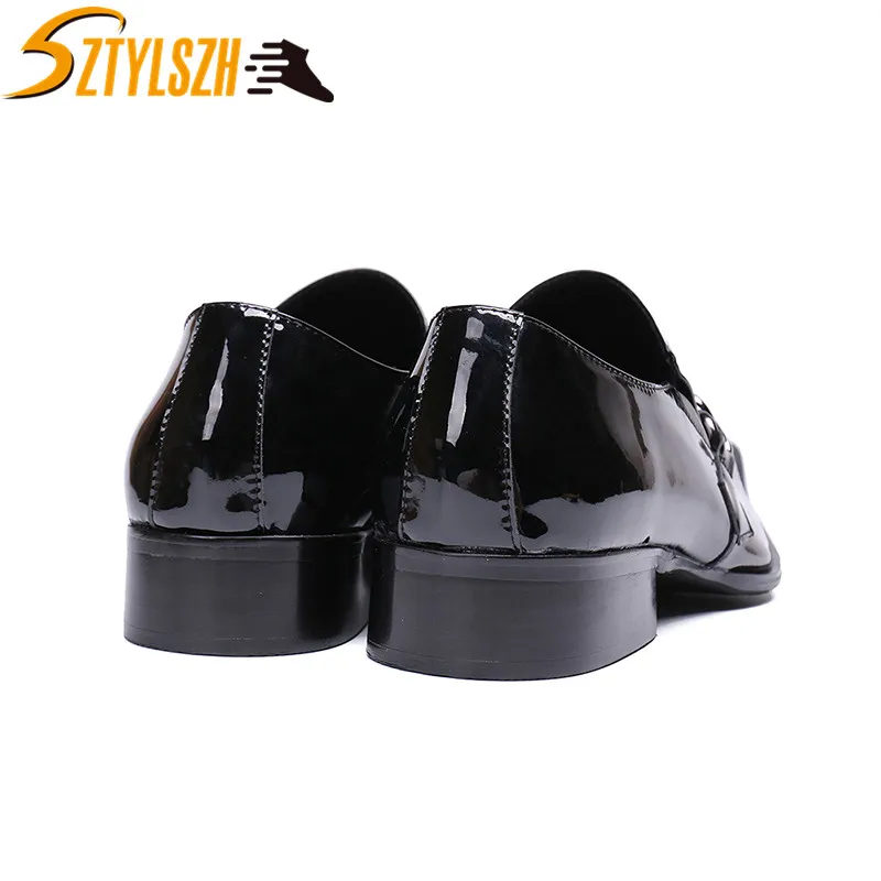 Men Black Classic Business Leather Shoes Mens Dress Shoes Patent Leather Glitter Wedding Shoes Pointed Toe Male Zapatos Hombre
