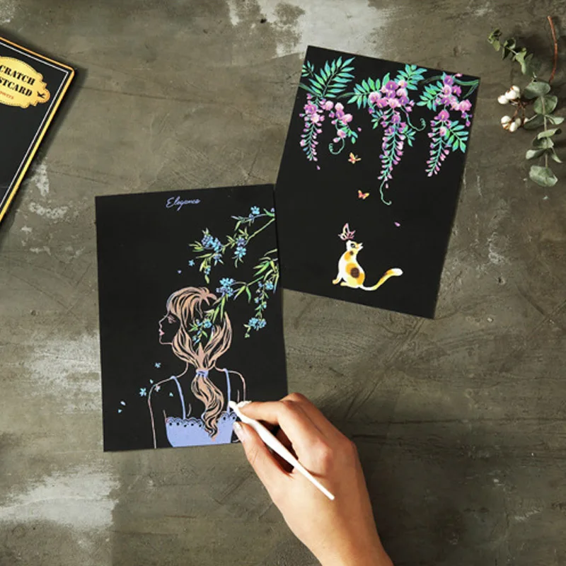  4 Pcs DIY Scratch Postcard Birthday Greeting Cards Christmas Gift Home New Year Handmade Cards Invi - 4.00046E+12