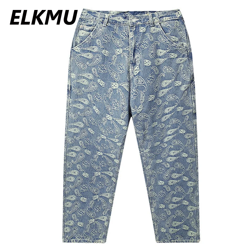 Винтажные джинсовые брюки ELKMU Мужская Уличная одежда модная бандана джинсы с