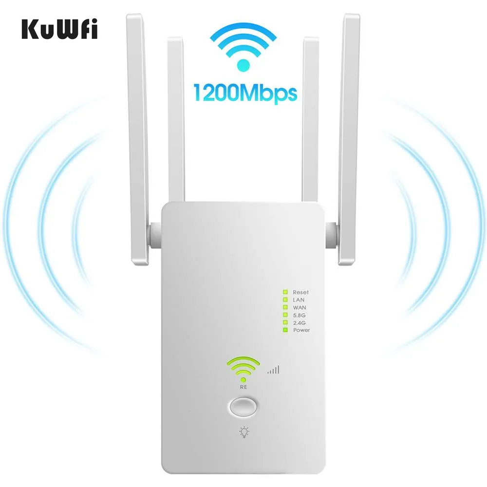 

KuWFi 1200Mbps WIFI Repeater Antenna Dual Band Smart Router ABS Amplifier 2.4GHz 5GHz Signal Booster Range Extender