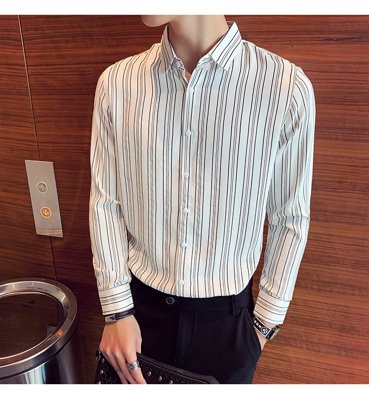 Полосатая мужская деловая рубашка Camisa, повседневная приталенная рубашка с длинным рукавом, Мужская одежда, уличная одежда, Social Top Chemise Homme