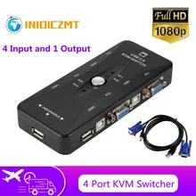 

INIOICZMT 4 Port KVM Switch USB 2.0 VGA Splitter Printer Mouse Keyboard Pendrive Share Switcher 1920*1440 VGA Switch Box Adapter