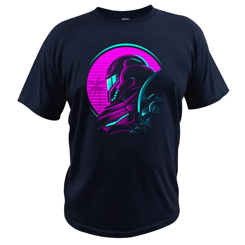Футболка The Metroid, футболка Samus Aran, хлопок, цифровая печать, высокое качество, удобные футболки для видеоигр, топы - Цвет: Тёмно-синий