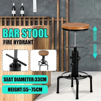 

Vintage Bar Chair Metal Industrial Bar Stool Height Adjustable Swivel Pinewood Top Kitchen Dining Chair Home Pipe Style Barstool