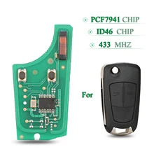 Bilchave 2 botões 433mhz placa de circuito chave do carro remoto id46 pcf7941 chip para opel vauxhall astra h 2004-2009 corsa d 2007-2012