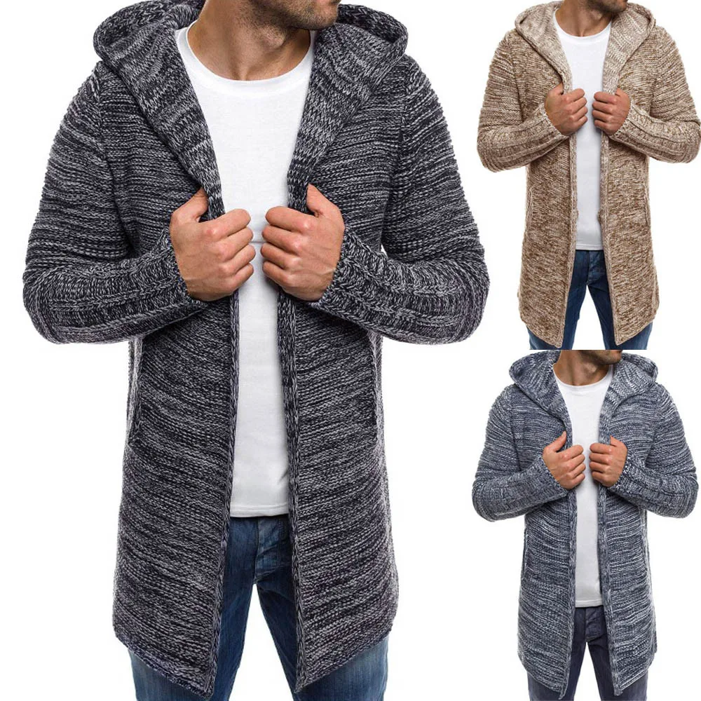Men's Hooded Solid Knit Trench Coat Jacket Cardigan Long Sleeve Outwear Blouse SweaterCoats Male Casual Warm Slim Fit clothing Men's Hooded Solid Knit Trench Coat Jacket Cardigan Long Sleeve Outwear Blouse SweaterCoats Male Casual Warm Slim Fit clothing