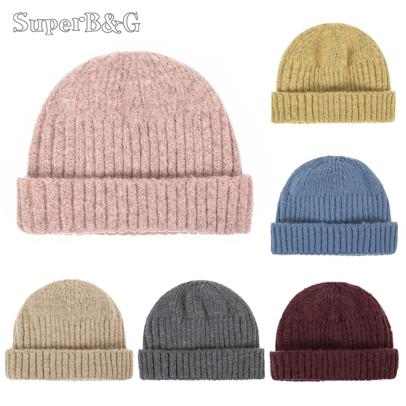 Новая женская мужская зимняя шапка вязаная одноцветная зимняя теплая унисекс шапка бини модная короткая шапка из кожи дыни