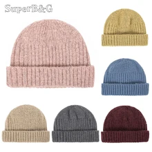 Новая женская мужская зимняя шапка вязаная одноцветная зимняя теплая унисекс шапка бини модная короткая шапка из кожи дыни