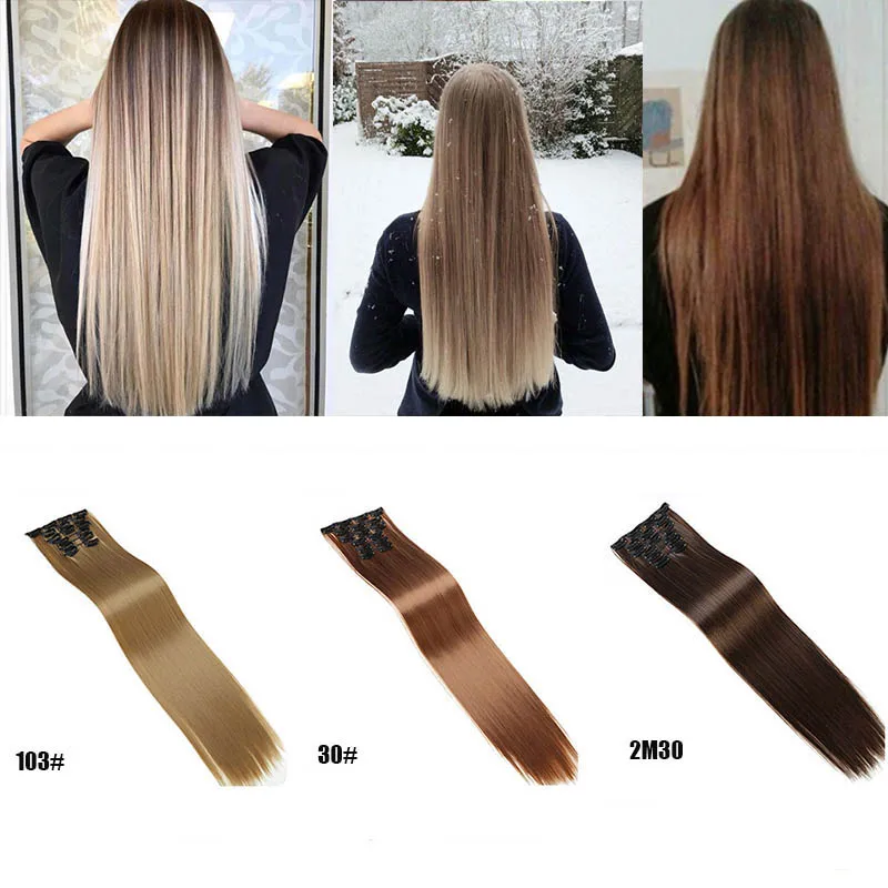 Xuanguang Em extensøes Do Cabelo Falso Peruca Resistente Ao Calor Do Cabelo Sintético 6 шт./набор Grampos Ins Clipe Retas