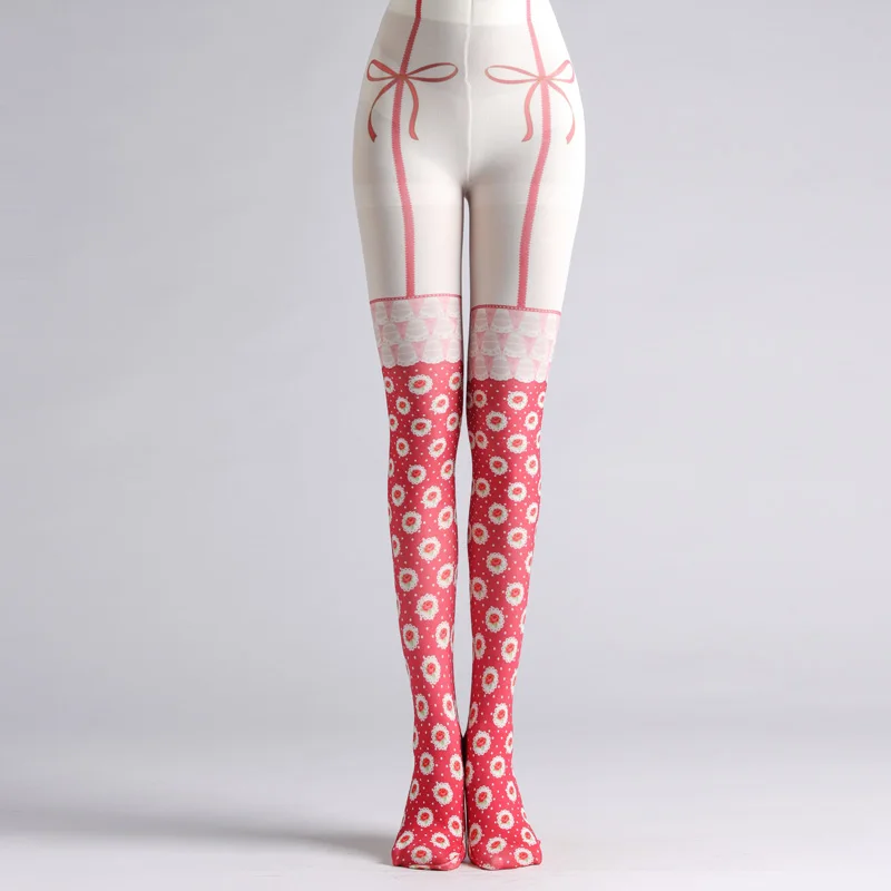 New Designs  High Quality Fashion Paisley Digital Print Patterned Cat Strawberry Tights Cartoon Women Grid Pantyhose Ladies