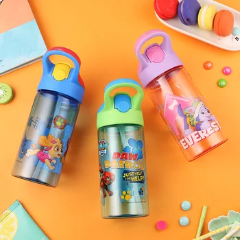 

2019 New Echt paw patrol kids Zuigfles met stro Cartoon Mooie Eco-vriendelijke deksel Draagbare PP Tritan Cup Sport Fles 500ML