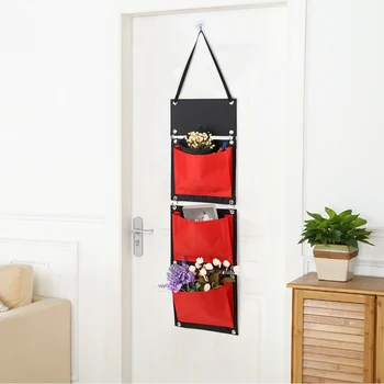 

New Multi-functional Wall Hanging Organizer Bag Oxford Fabric 3 Pockets Hanging Storage Bag Home Door Pouch Decorative Flower Ba