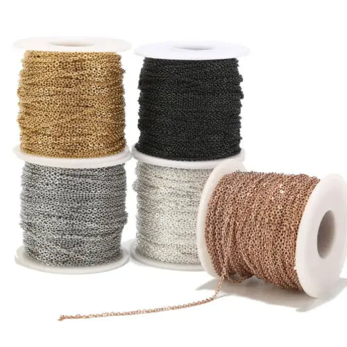 

5 Meters Stainless Steel Gold/Black/White Chains 2mm Width Rolo Link Chain for DIY Jewelry Making Necklaces Bracelets Findings